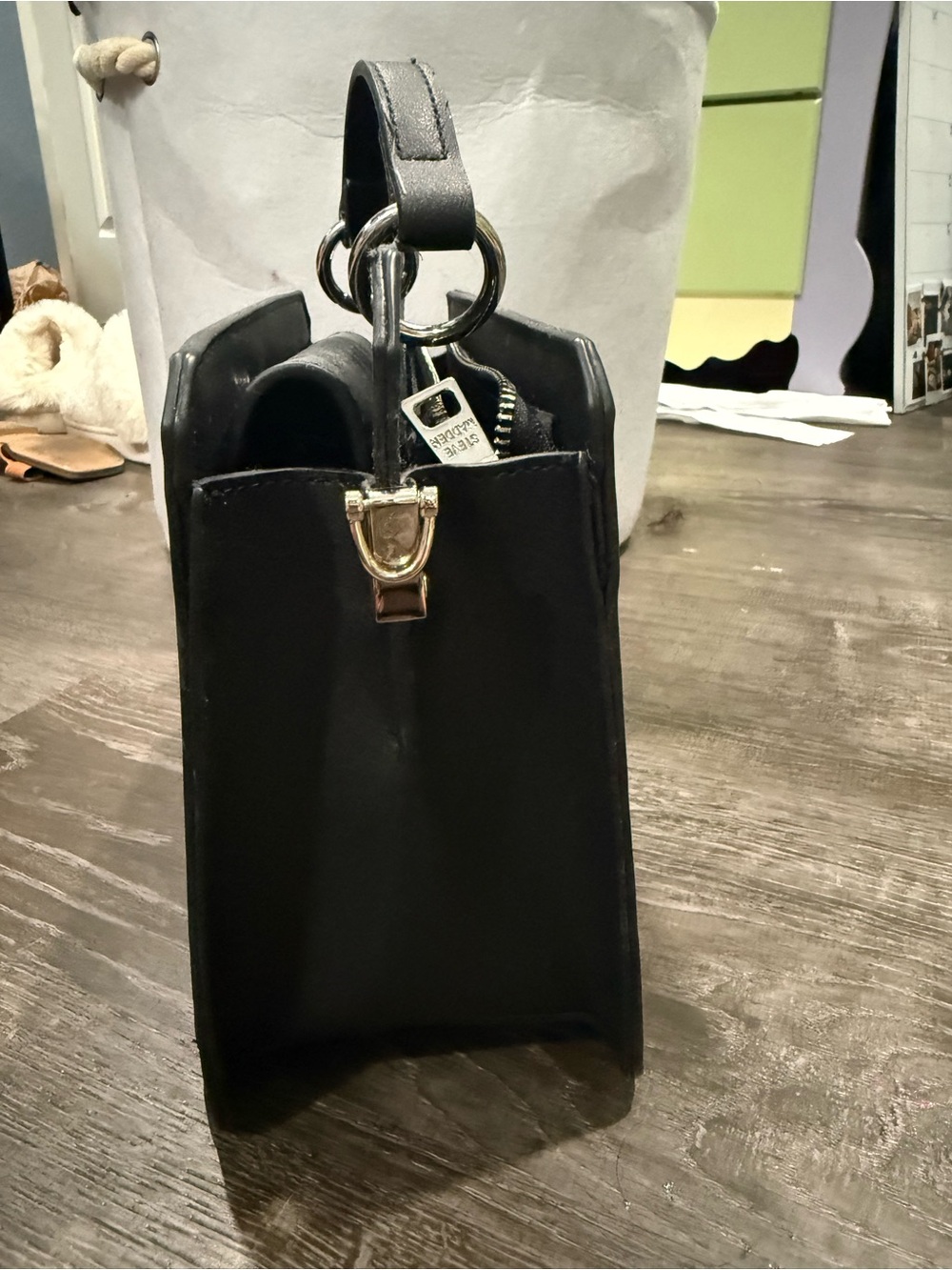 Steve Madden Black Structured Top-Handle Evelyn bag - Picture 3 of 10